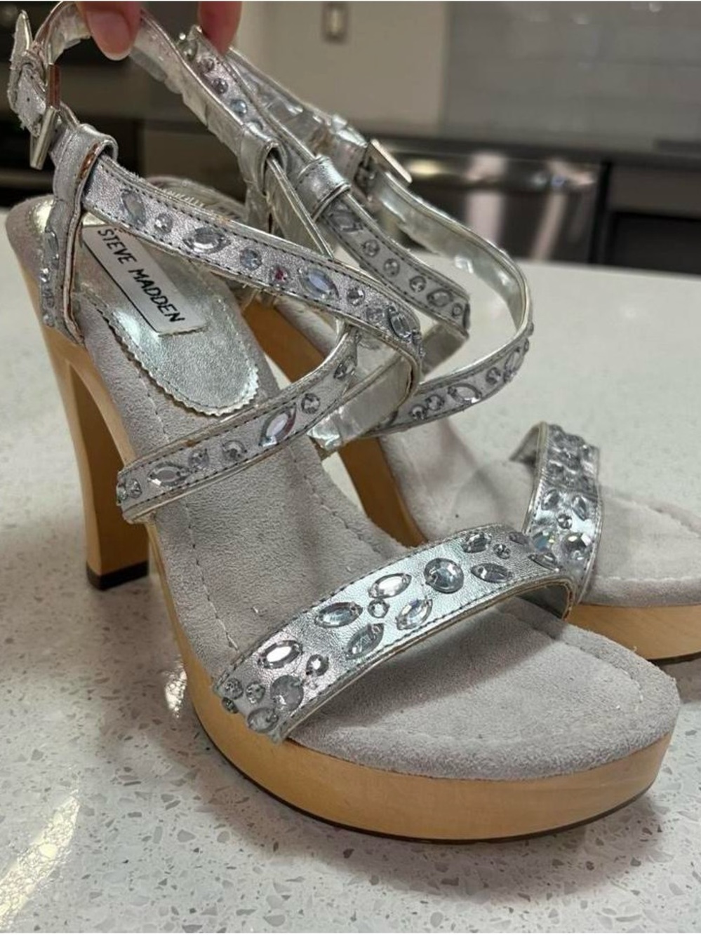 Rare Vintage Steve Madden Silver Jeweled Platform Sandals